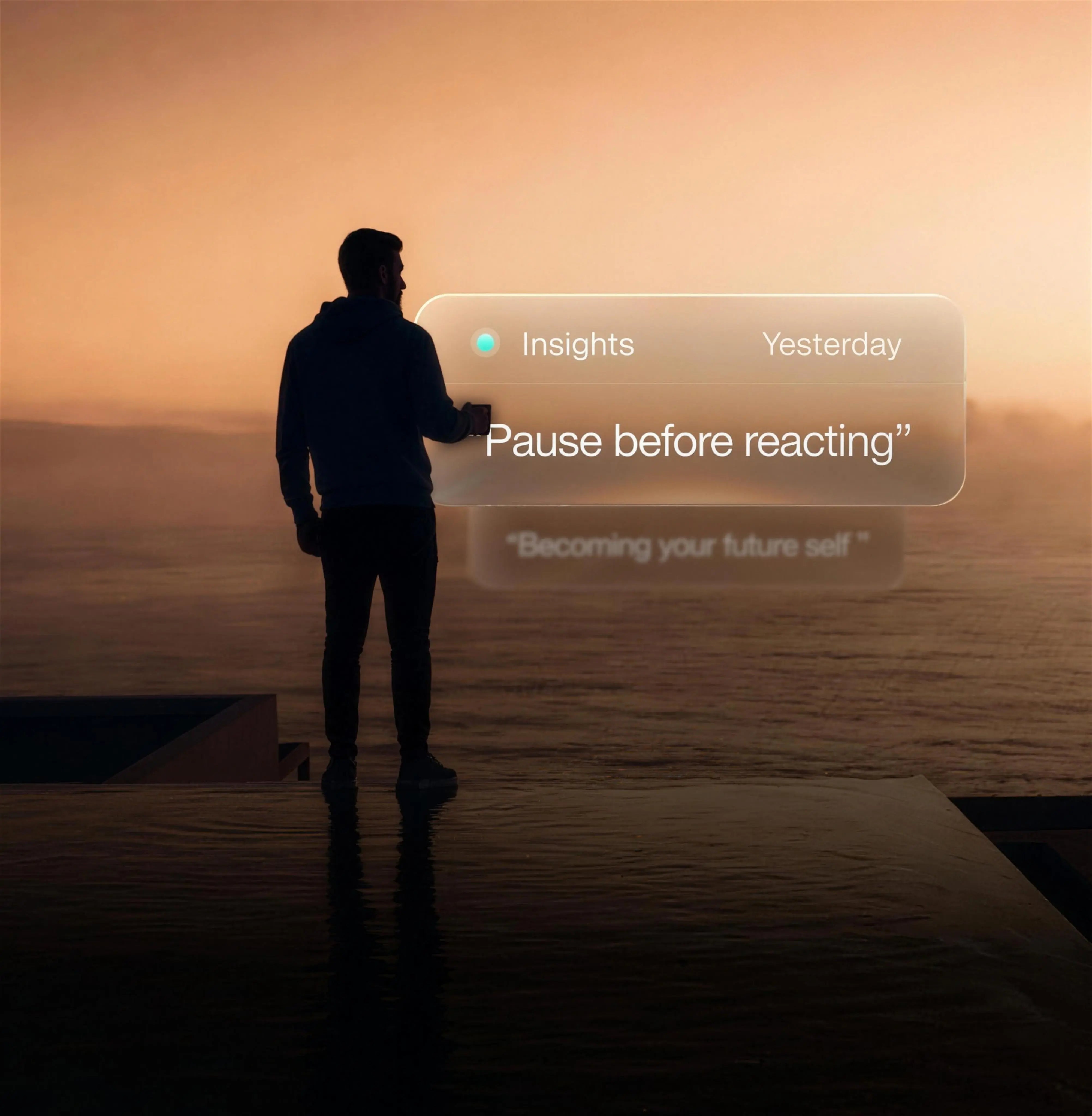 A man by the sea with reminders to pause before reacting